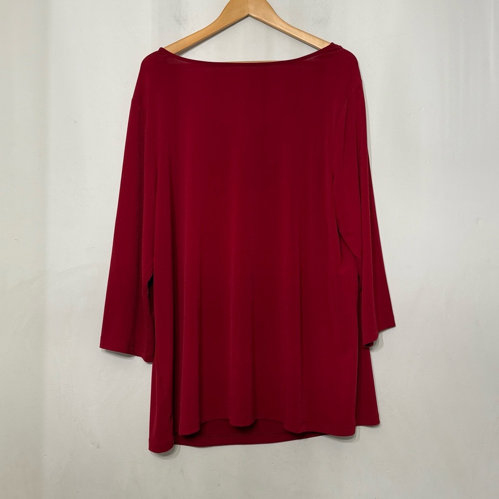Susan Graver Liquid Knit Top Red Blouse‎ Gathered Fabric 3/4 Sleeve 2X - Picture 2 of 6